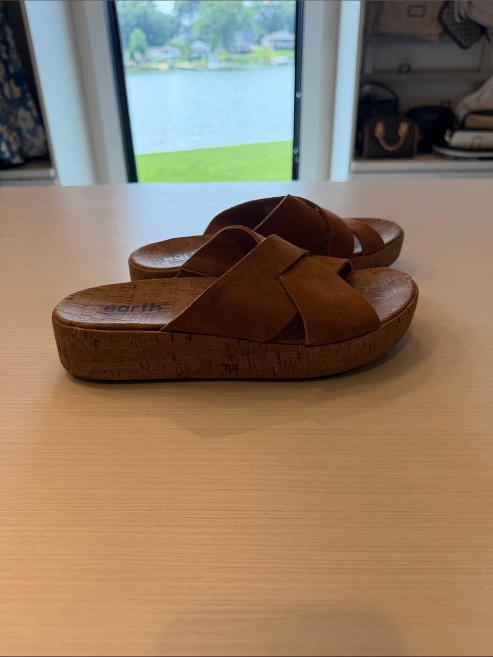 Earth Tan Suede Crisscross Slide Sandals for Women - Picture 5 of 5